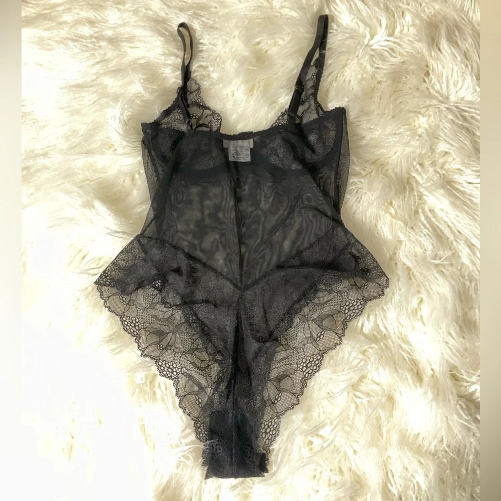 Black, lacey, supportive, underwire, thong teddy